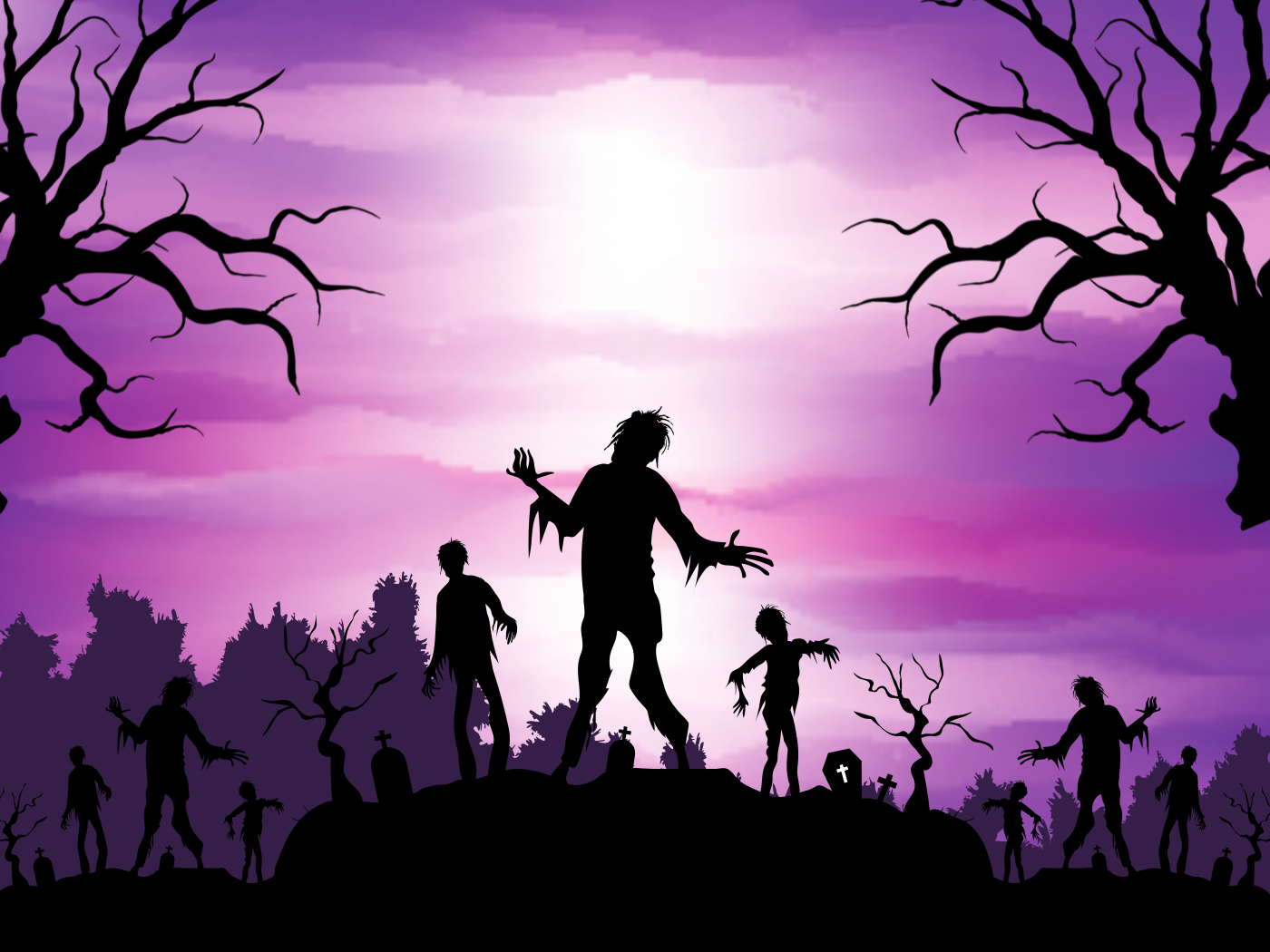 Des zombies avec un ciel violet